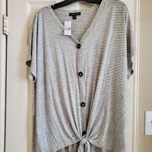 NWT Lane Bryant striped button down tie front tee